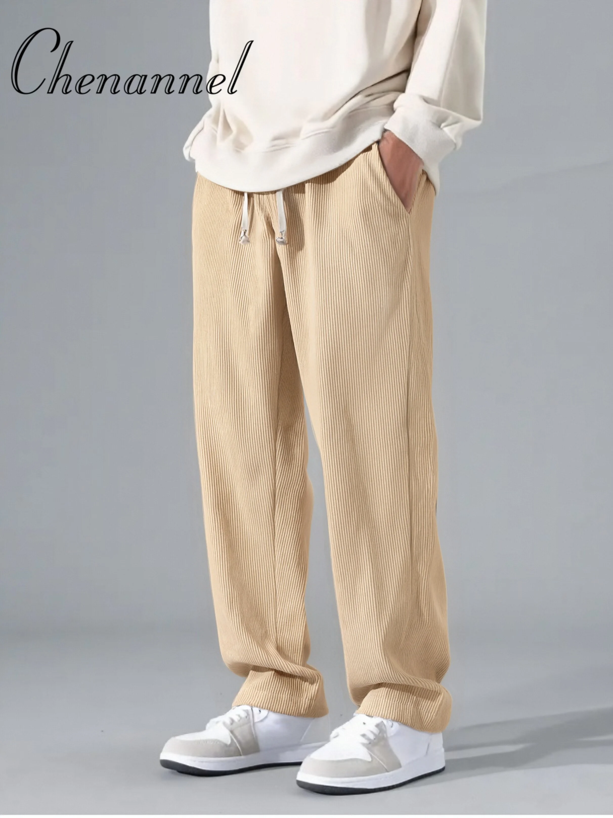 

Men's Corduroy Sweatpants, Trendy Brand Wide Leg Loose Straight Leg Casual Trousers