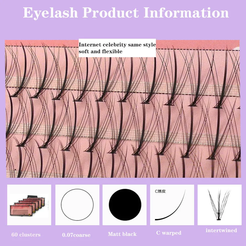 Anlinnet Professionelles Make-up 60 Cluster Einzelne Wimpernbüschel M-Sandwich-Wimpern zum Aufkleben Künstliche Wimpern – Detail 4
