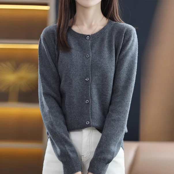 

Ladies' Camere Open Cardigan Sweater round Ne Loose Knitted Color Versatile Outerwear Long Sve Commute Sle