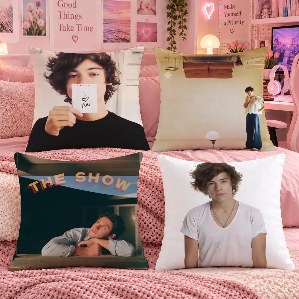 Singer Pop Music H-Harry Styles Cushion Cover Double Sided Print Short Plush Pillow Sofa Bedroom Dorm Room Decor Gift