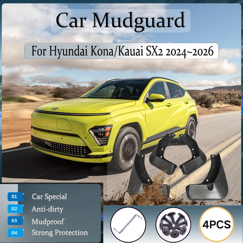 

Fit For Hyundai Kauai Kona SX2 2024 2025 2026 Car Mud Guards Antifreeze Mudguards Fender Flares Mudflaps Wheels Auto Accessories