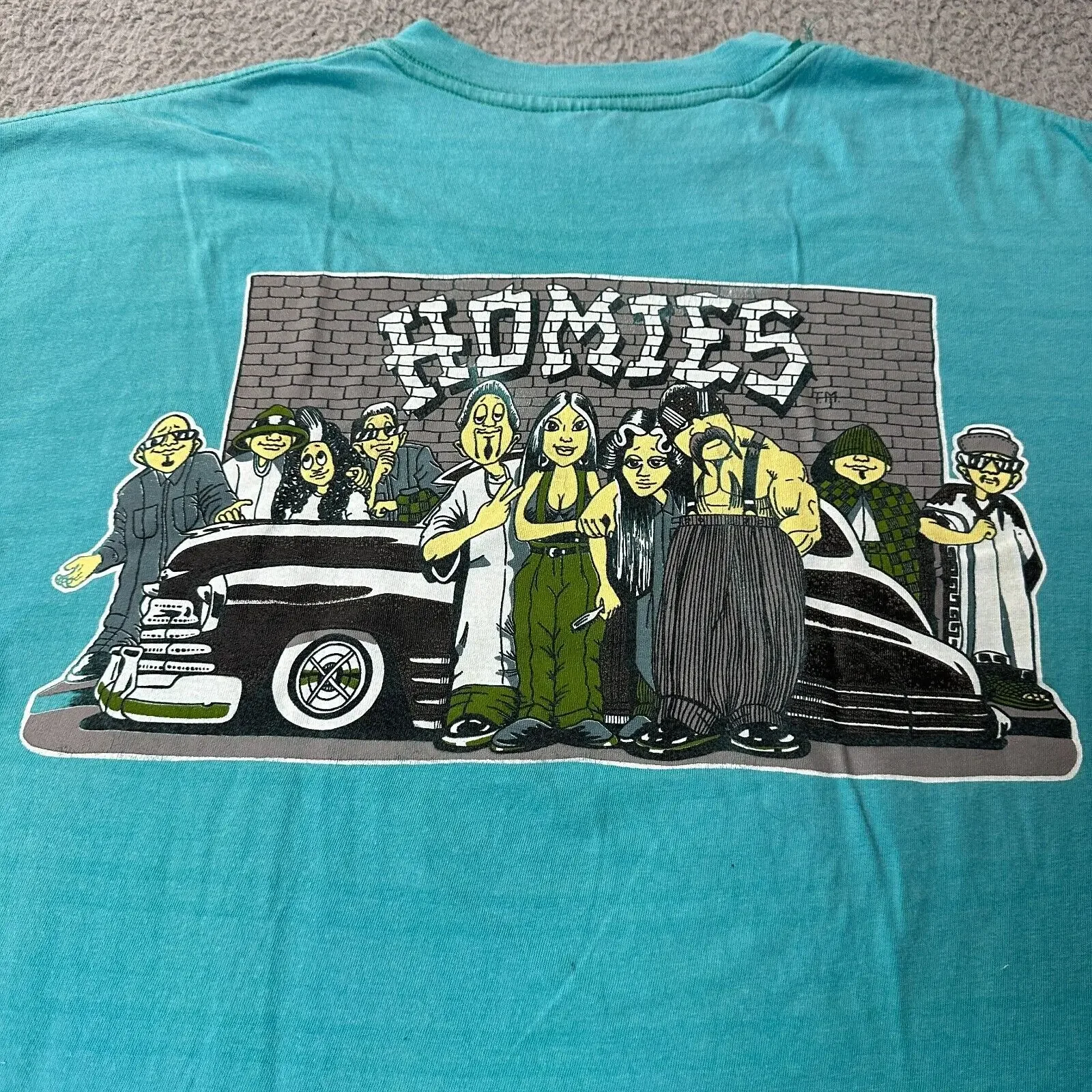 Camisa Homies vintage para adultos, Cholo California Lowrider mexicana Homies, azul extra grande