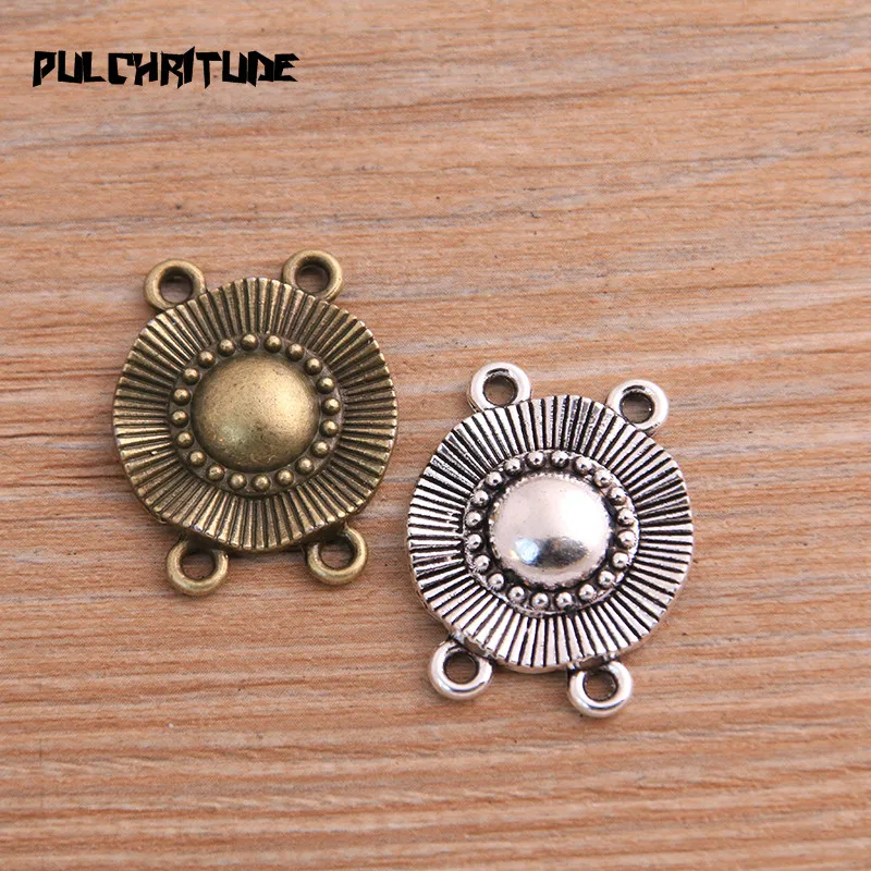 PULCHRITUDE 10pcs 21*26mm Two Color Zinc Alloy Round Pendants Connectors Linker For DIY Charm Jewelry Accessorie