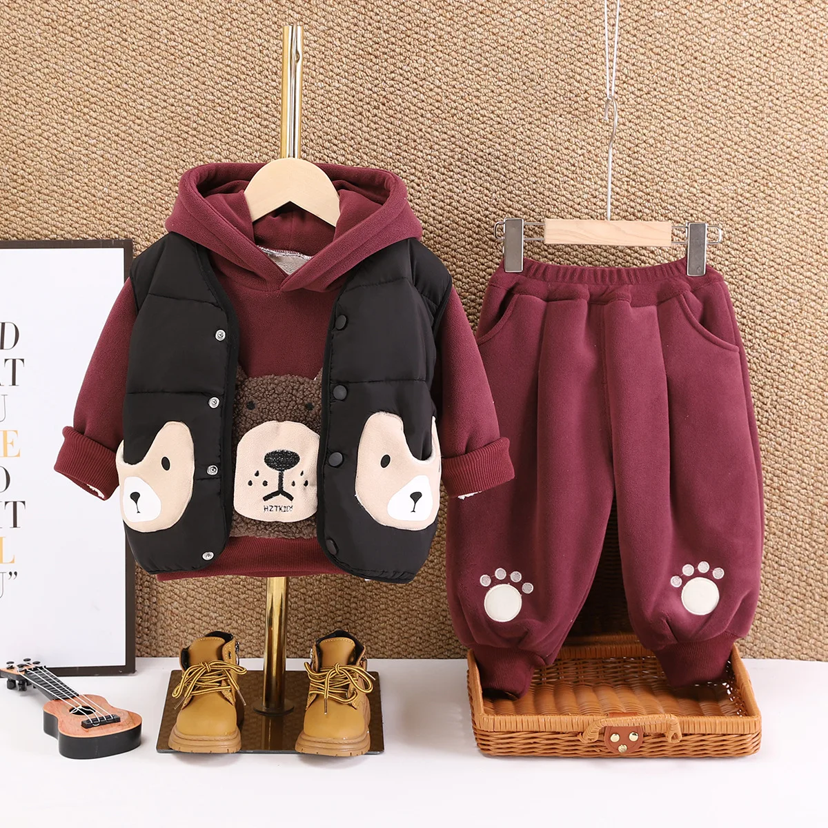 Boys Clothes Sets Winter 2024 Children Down Vest Hoodies Coats Pants 3pcs Thick Velvet Suit For Baby Warm Suit Kids Outfits 4 5Y