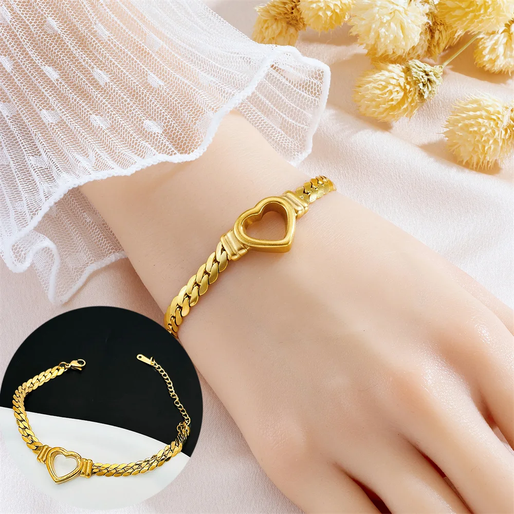 

Elegant Stainless Steel Heart-Shaped Bracelet Waterproof Colorfast Hip-Hop Fashion Bracelet Men Women Luxury Gift Jewelry