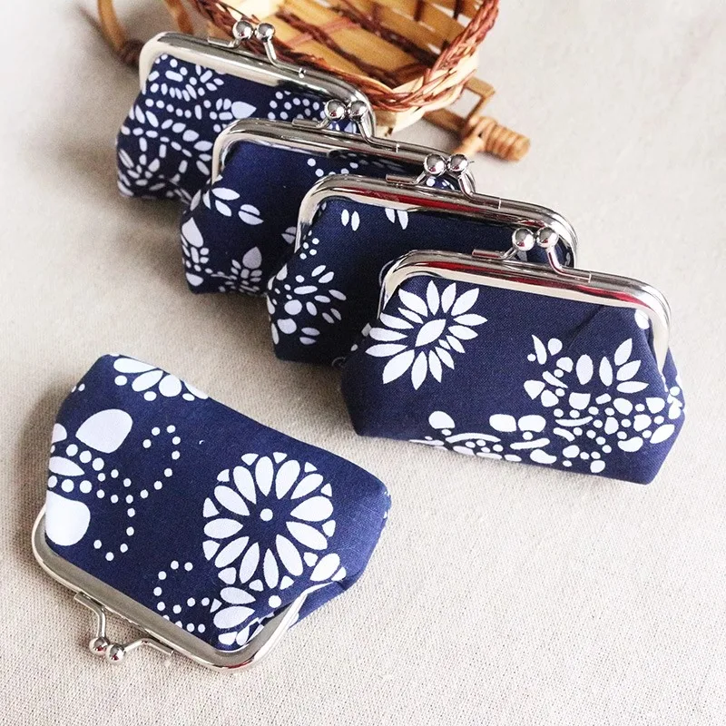 Featured ethnic style blue print retro women's small coin purse coin bag