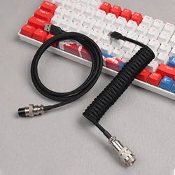 LANO 8 Colors Metal Aviator Connector GX16 USB to Tpye C Keyboard Spiral Cable PC Desk Accessories Connector For Pc Accessorie