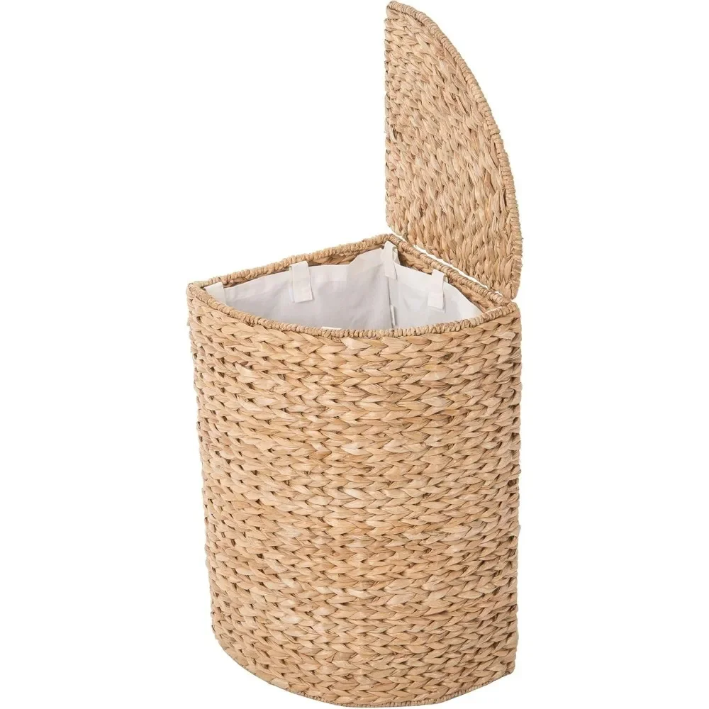 

Round Seagrass Hamper with Detachable Liner and Lid - Ideal for Coastal and Natural Home Decor - Corner-Friendly Design