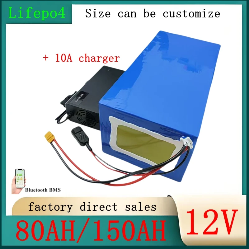 

CZW 12V lifepo4 100AH lithium battery bluetooth BMS APP 12V 100Ah 120Ah 80Ah for 1200W caravan boat Solar energy + 10A charger