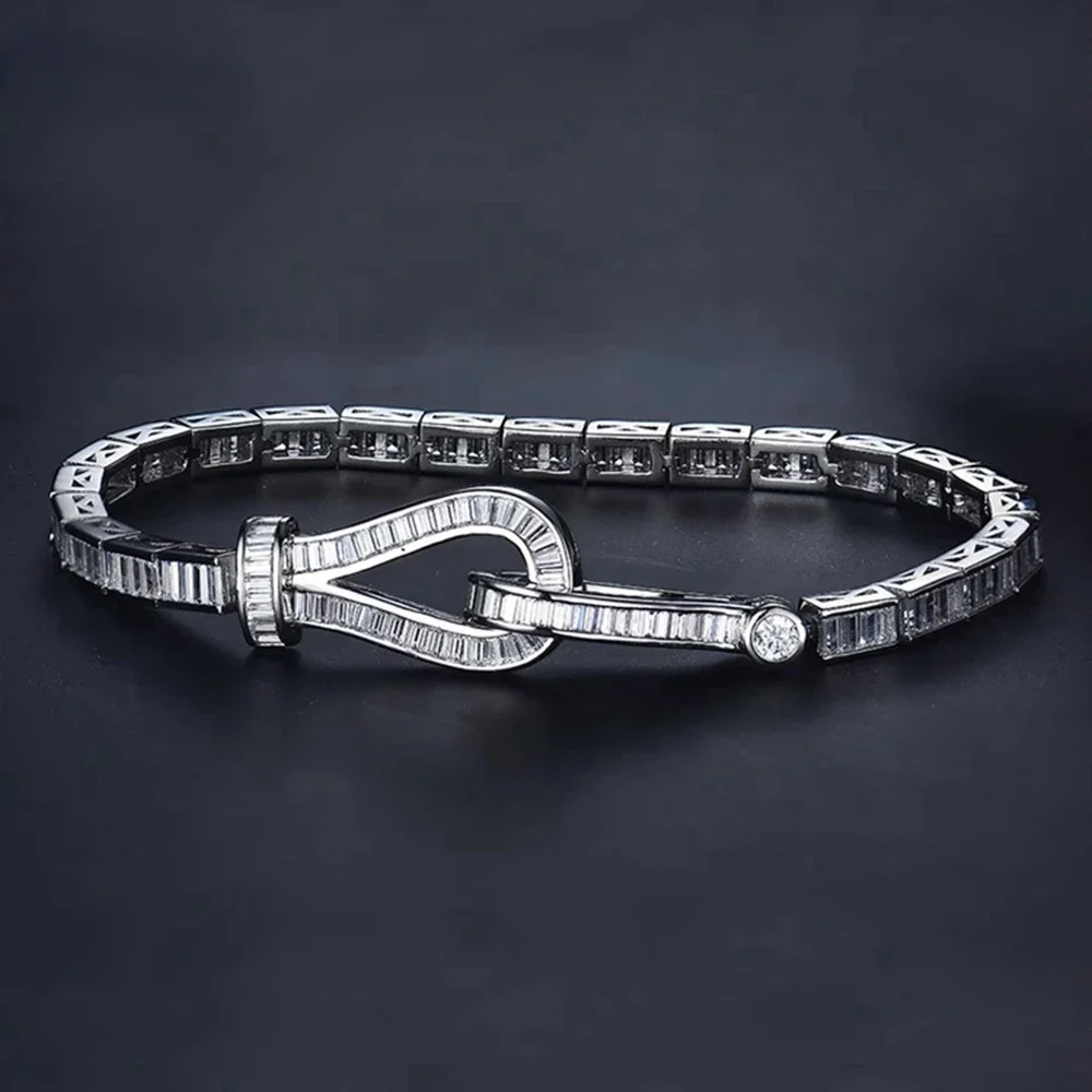 

925 Sterling Silver Lab Sapphire Gemstone Sparkling Bracelets Fine Couple Jewelry Anniversary Gifts Wholesale