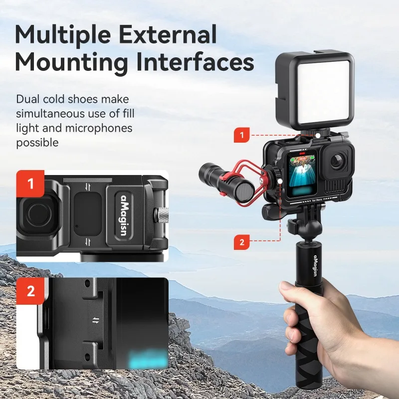 aMagisn for GoPro13/12/11/10/9 Metal Rabbit Cage Horizontal and Vertical Riding Frame Accessories