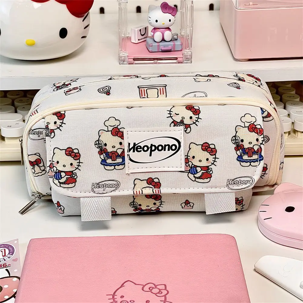 kawaii Hello Kittys Pen Case Anime Kt Printed Large Capacity Pencil Pouch Girls Cosmetic Organizer Students Office School Supply