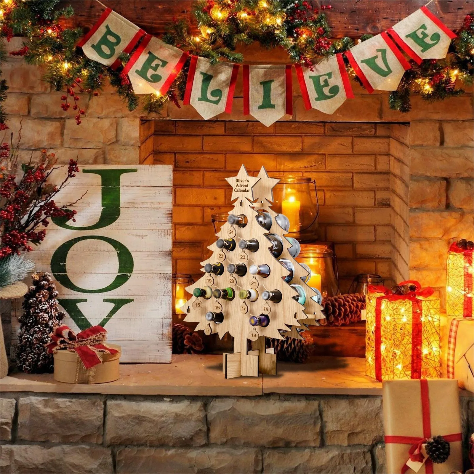 Supporto natalizio Mini albero di Natale in legno Calendario dell\'Avvento Portabottiglie Decorazioni per la casa Calendario 2022 Pianificatore