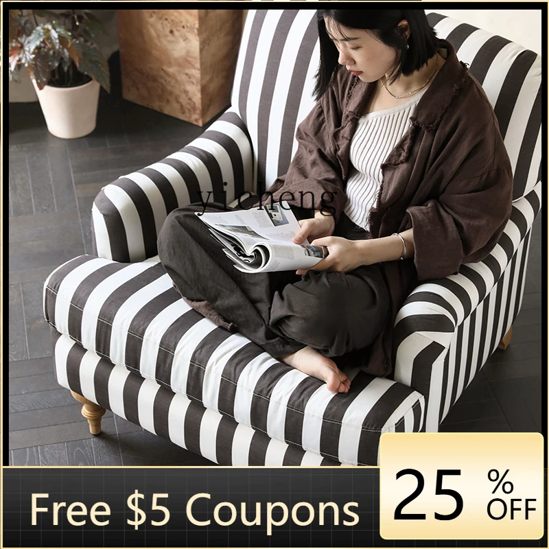 

U1 leisure chair vacation retro Mediterranean/spring field cotton and linen striped fabric single sofa leisure chair