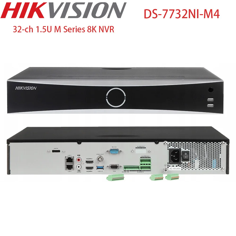 Hikvision DS-7732NI-M4 32-Channel 8K AI NVR M Series Network Video Recorder 400 Mbps 4HDD Slots 2 HDMI 2 VGA POS Function eSATA