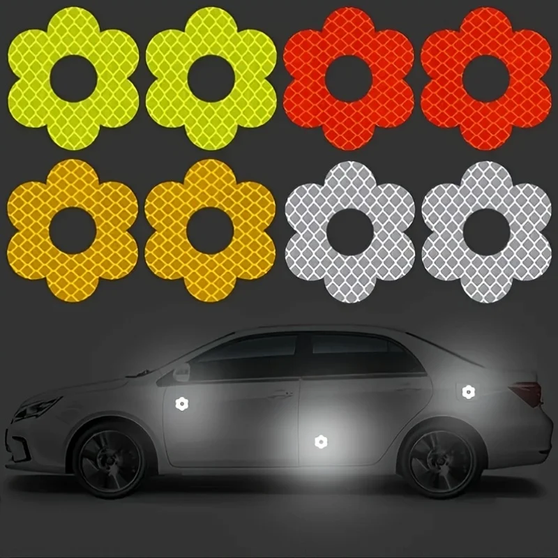 4pcs/set Flower Reflective Safety Stickers, Night Visible Decals for Car, Motorcycle, Helmet & SUV