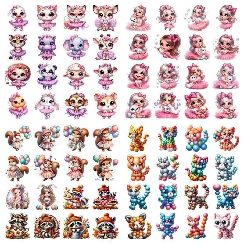 Floco de neve rosa princesa animal ferro em adesivo de transferência de calor para brinquedo boneca roupas pinted vinil térmico lavável camiseta deca