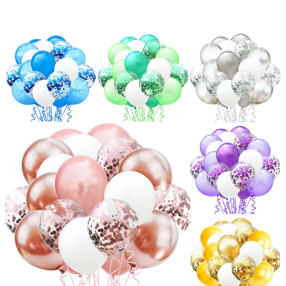 

1set 12inch Metal Pearl Balloon Set Confetti Balloons Baby Shower Globos Happy Birthday Decoration Balloon Ribbon Supplies