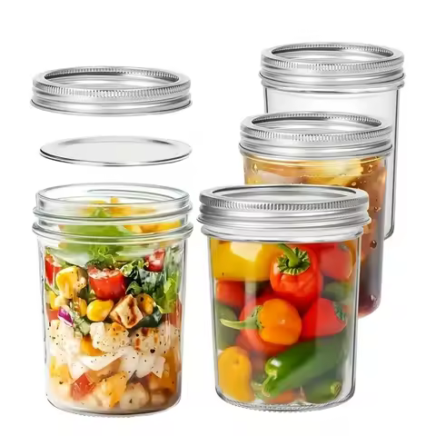 KEMORELA 4PCS Mason Jars 350ML With Lids Transparent Seal Mason Jars Bands Glass Canning Jars for Honey Jam Jelly Coffee Salad