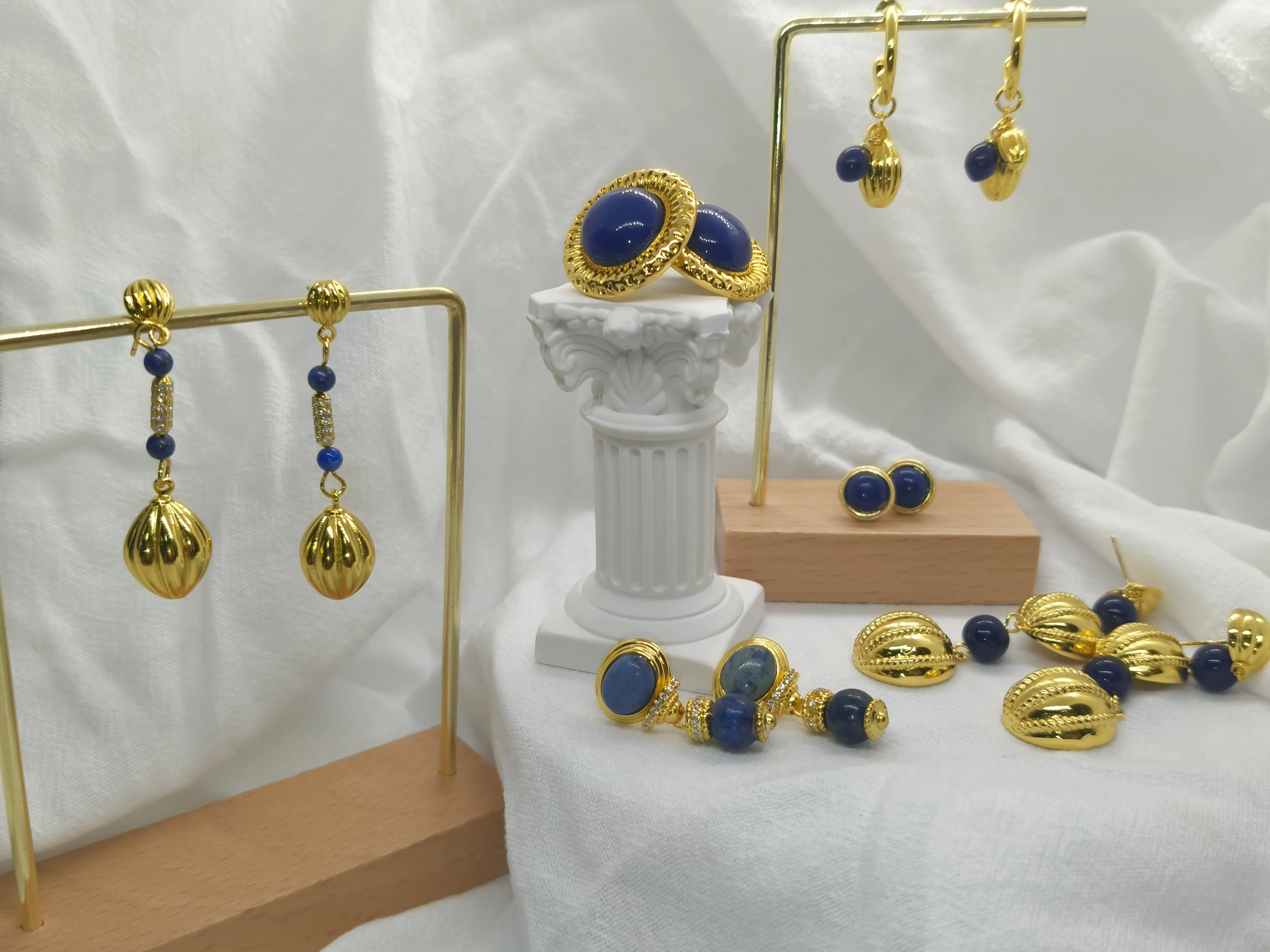 

Vintage 14K Gold Filled Natural Lapis Ear Dop Dangles Niche Lazuli Long Tassel Ancient Egypt Earring Handcraft Anti-rust Jewelry