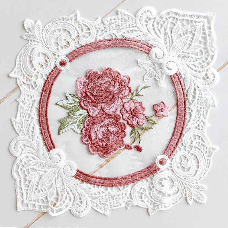 NEW oval mesh rose flower embroidery table place mat cloth coaster placemat Christmas kitchen Table decoration and accessories