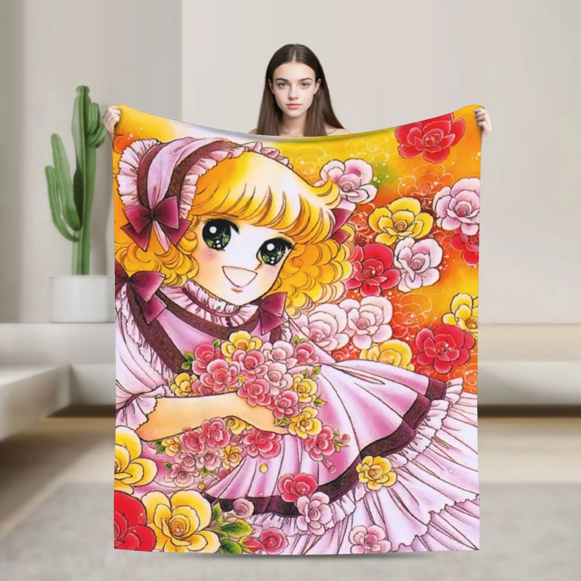 

Anime Candy Candy Blanket Flannel All Season Kawaii Cute Girl Flowery Portable Warm Throw Blankets for Bed Bedroom Rug Piece