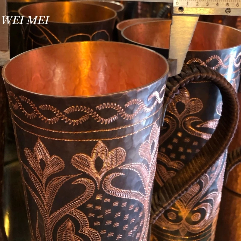Unique Pattern Random Vintage Copper Mug,Breakfast Cup,Handcrafted Carving Flower Texture Art Friend Gift Coffee Mug Tableware