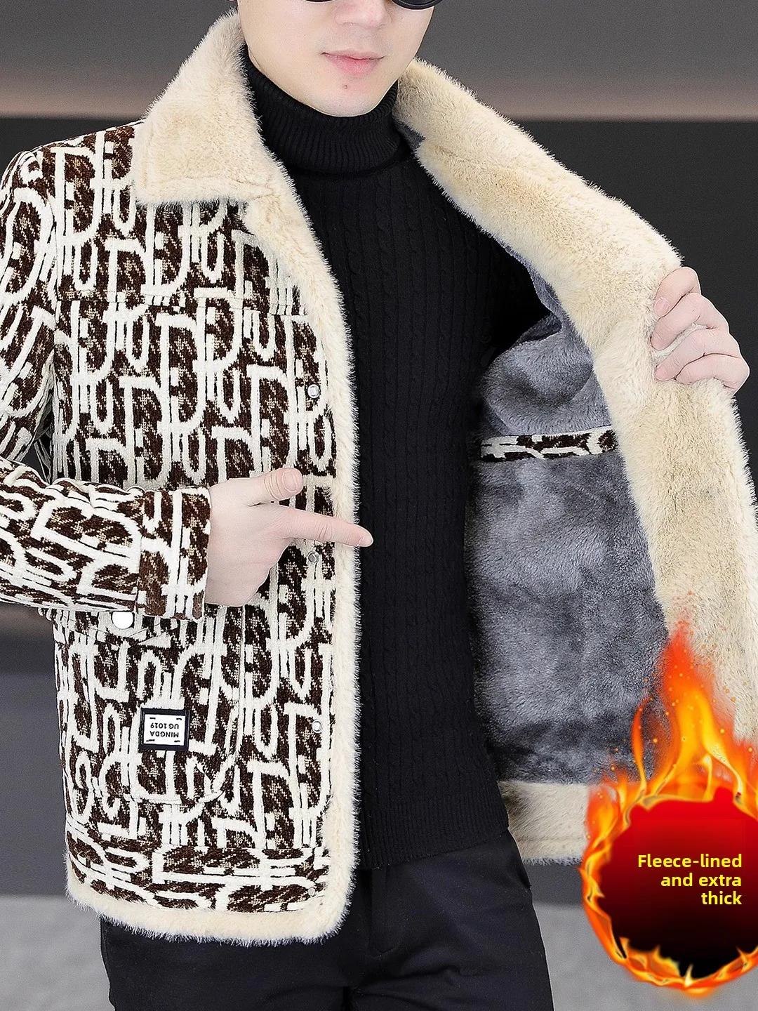 

Мужское зимнее утепленное шерстяное пальто с флисовой подкладкой, модное повседневное, с отложным воротником, короткое, пушистое, теплое, трендовое, брендовое.