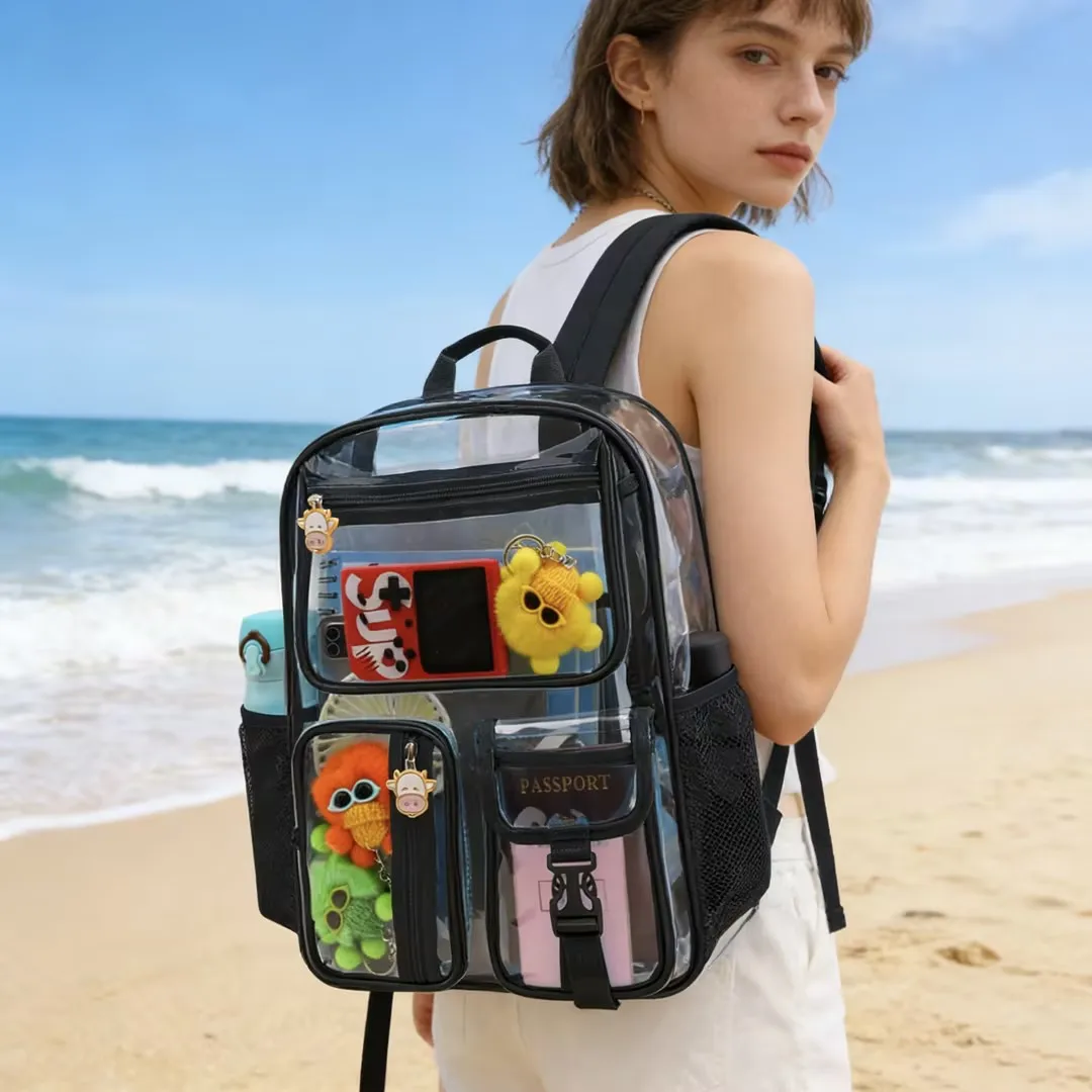 Customizable Clear Backpack - Waterproof Heavy Duty Transparent School Bag, Large Capacity See-Through Daypack For Elementary, Middle, High School Students, Trendy Casual Design