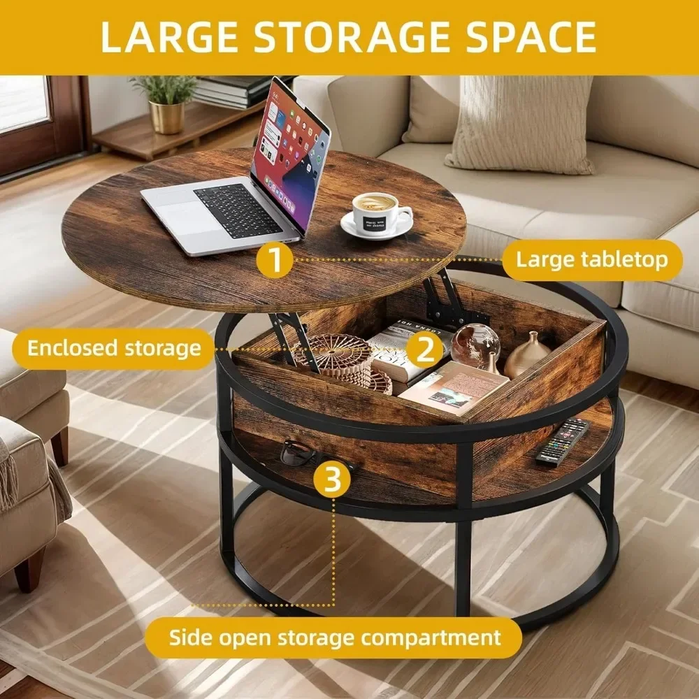 Coffee Tables for Living Room, Lift Top Coffee Table with Storage and Hidden Compartment,Small Rustic Coffee Table