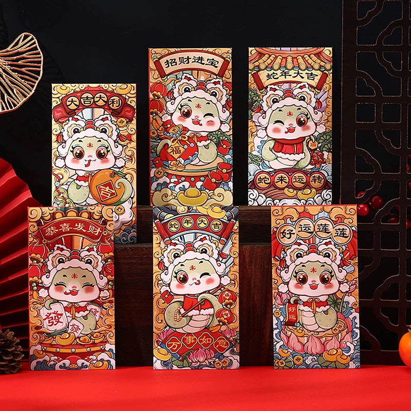 12 Pçs/set 2025 Ano Novo Envelopes Vermelhos Festival de Primavera Chinês Hongbao Pacote Vermelho Dos Desenhos Animados Bonito Zodíaco Lucky Money Bolsos Presentes