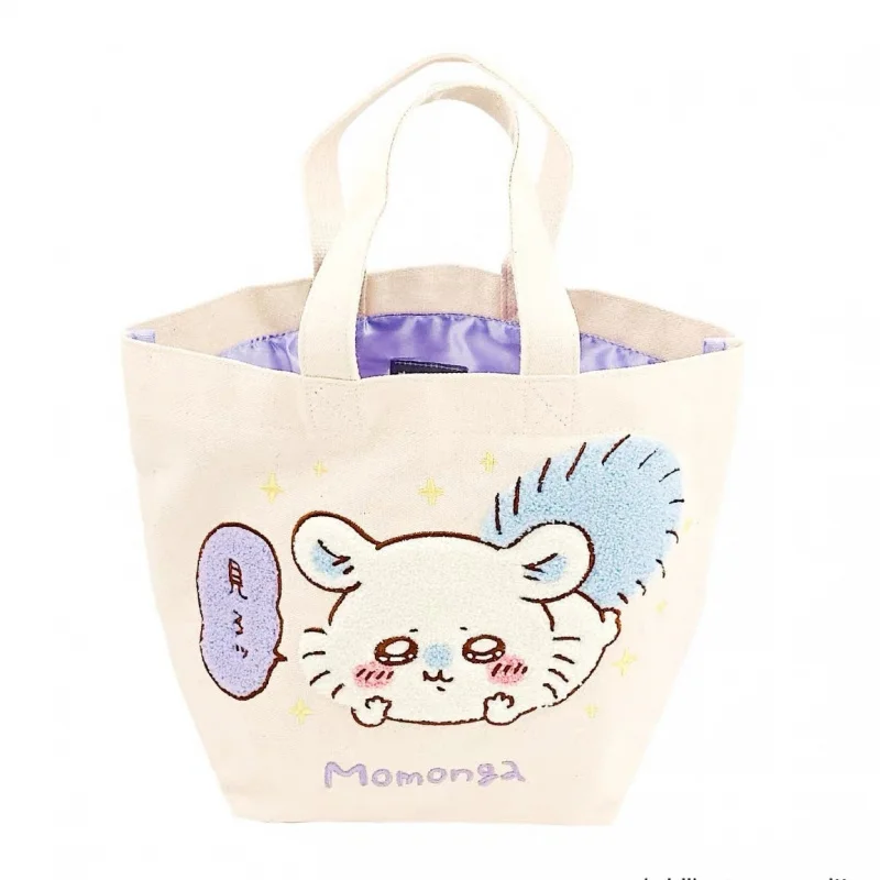 

Cute Cartoon Chiikawa Canvas Tote Bag Kawaii Anime Hachiware Embroidered Shoulder Bag Casual Reusable Handbag