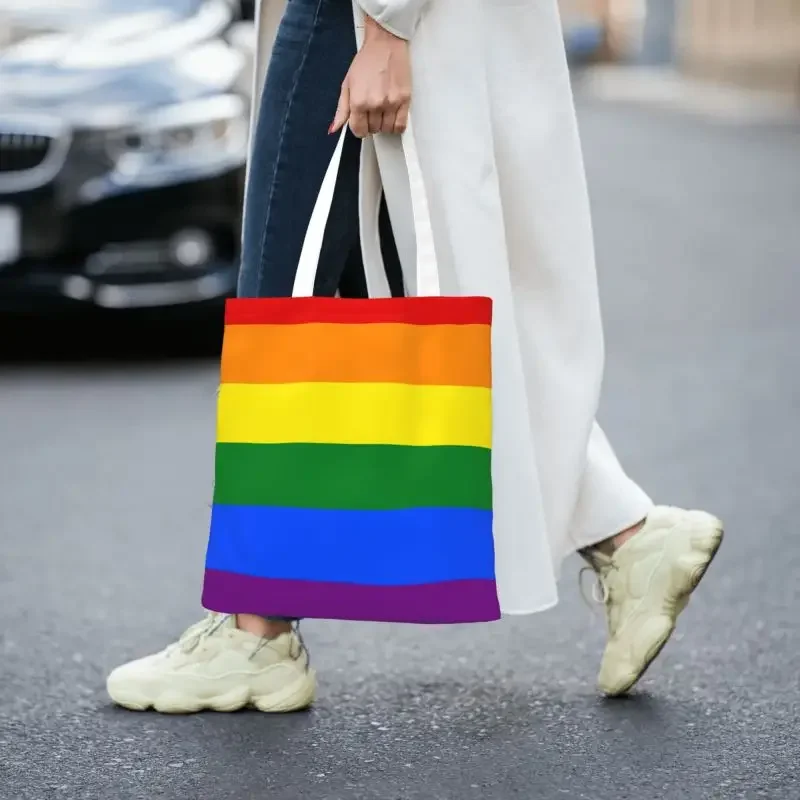 Sac à provisions réutilisable arc-en-ciel pour femme, sac fourre-tout en toile, sacs d'épicerie, LGBTQ, lesbienne, LGBT Pride