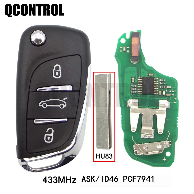 

QCONTROL 3 Buttons Car Remote Key for Citroen C4 Cactus Hella 434MHz HU83 Blade