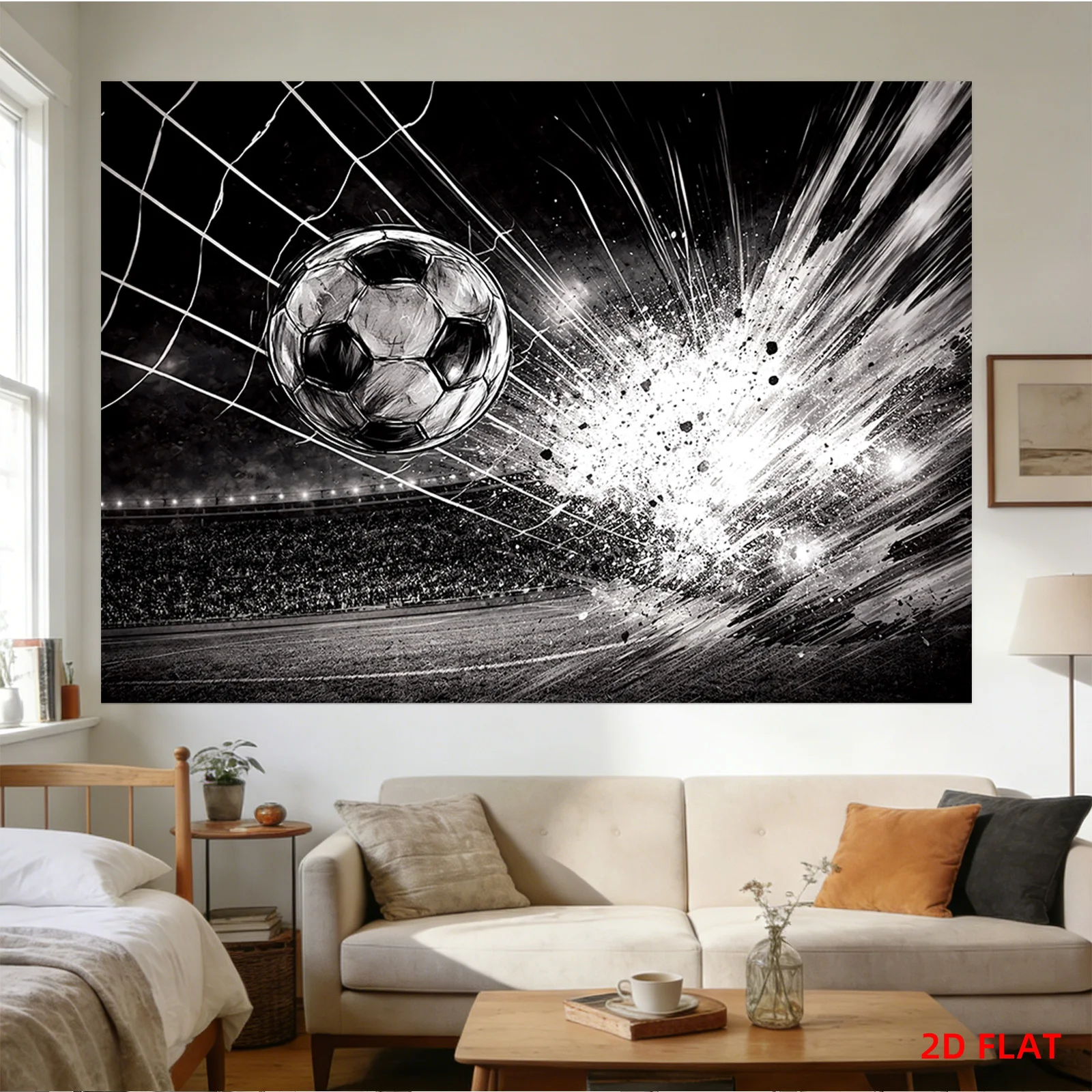 Football Tapestry Wall Hanging Black and White Soccer Ball Goal Net Art Tapestry for Living Room Bedroom Home Decor