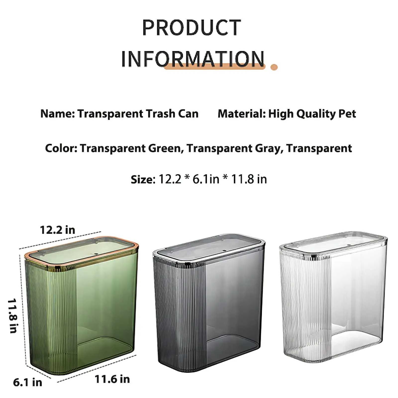 Transparent Trash can Wastebasket, Bathroom Trash Can with Lid,14L Kithen Garbage Can for Bathroom, Bedroom, Kitchen,Craft Room