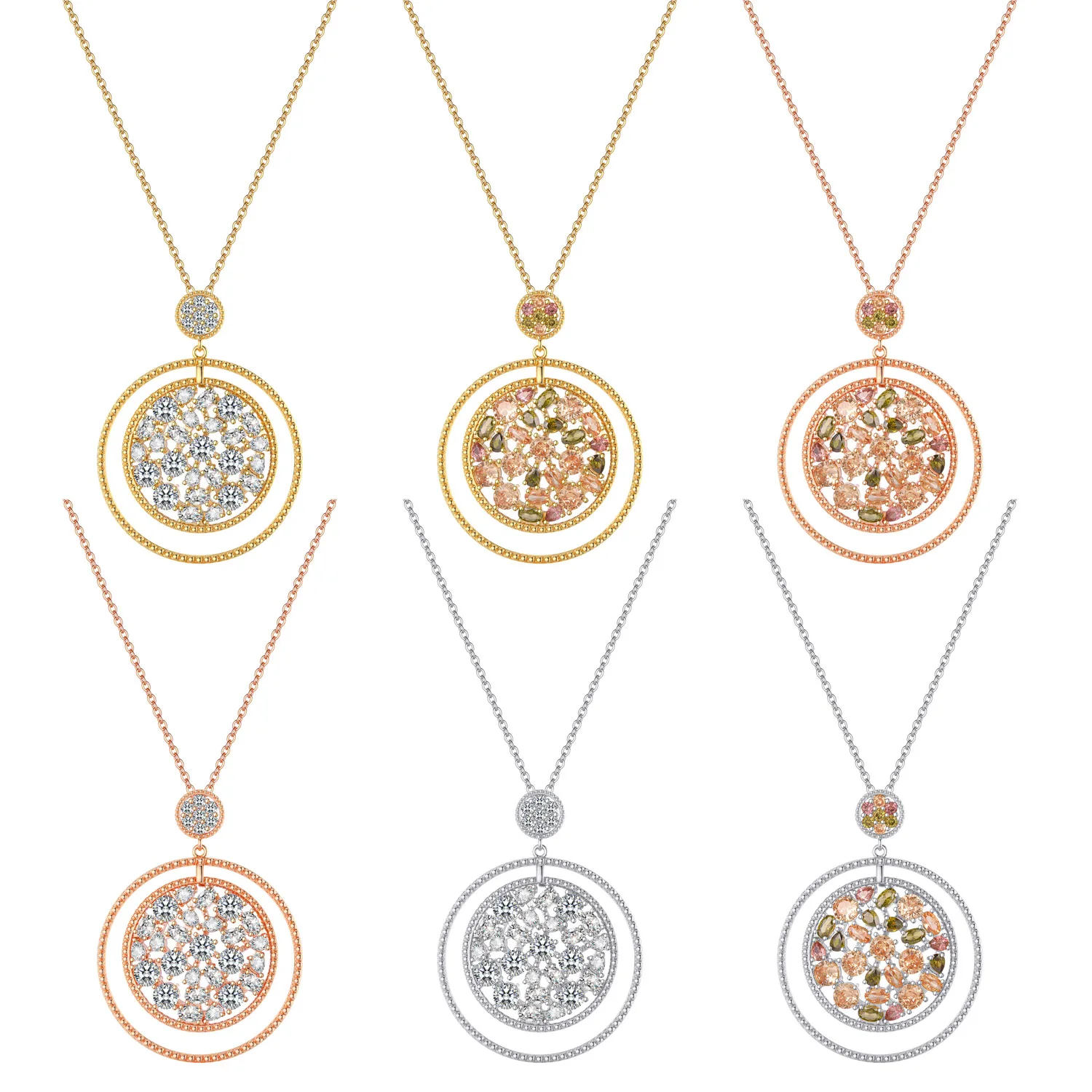 Open Circle Pendant Necklace Rose Gold Plated Paved White Cubic Zirconia Promise Anniversary Birthday Gifts for Women Girls