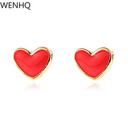 WENHQ New Arrival Transparent Invisible Clip on Earrings Fashion Cute Heart Shape Gold Color Red Heart Cuff Earrings  Ear Clip