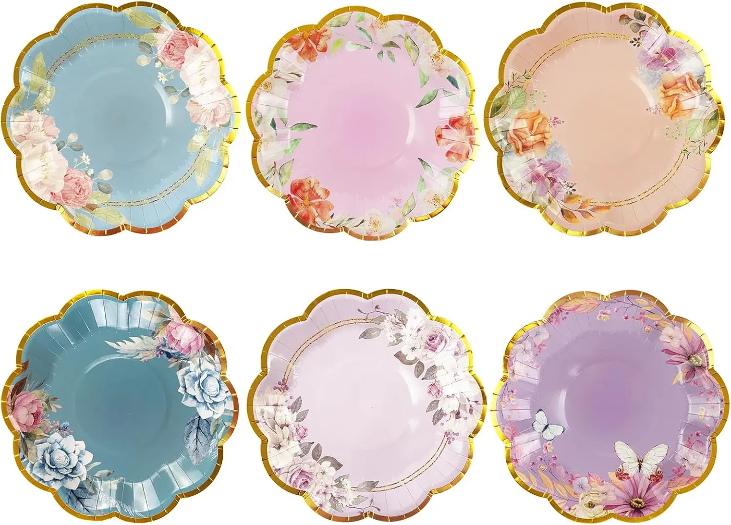 48 Pack Floral Paper Plates 7 inch, Flower Tea Party Plates Disposable Cake Plate Dessert Plates Dinner Plates for Baby&Brial Sh