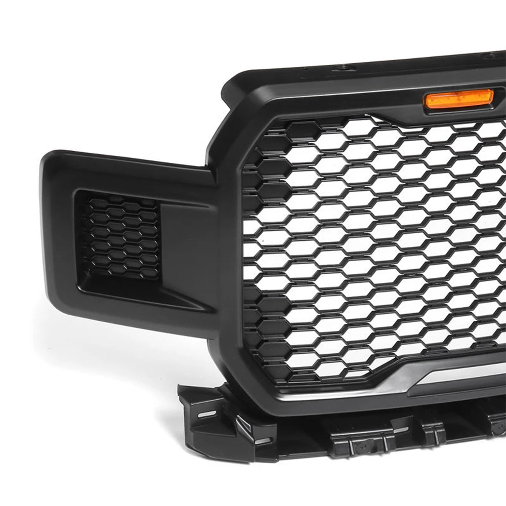 لفورد F150 2018 ~ 2020 رابتور ستايل قطع غيار السيارات مصبغة ماتي الأسود شواء ABS المصد الأمامي شبكات العلوي مع مصباح ليد