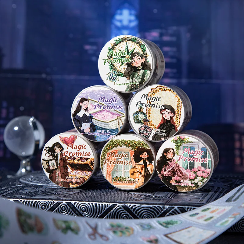 1Roll/2Roll Whimsical PET Sticker Collection for Girls Enchanted Pact Series in 6 Elegant Vintage Designs