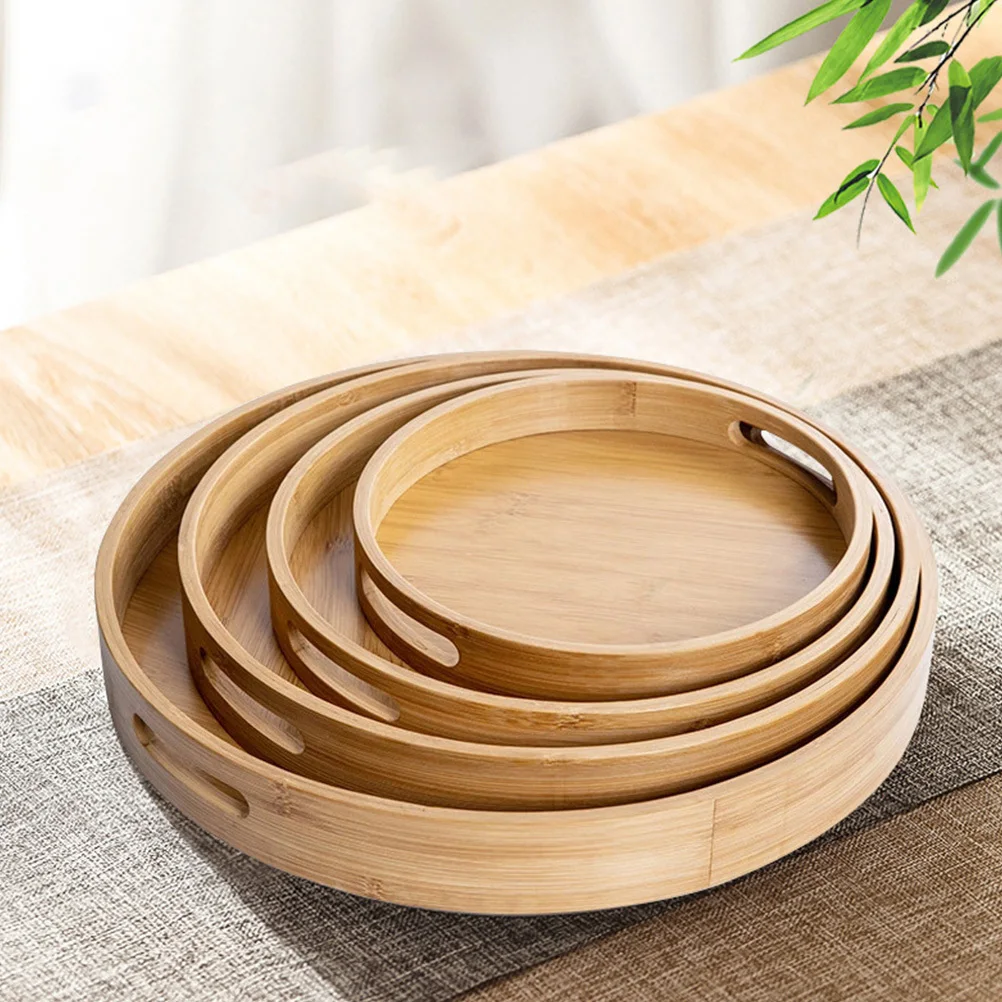 

1pc Baking Tray Bamboo Round Bread Plate Portable Fruit Bowl For Kitchen Restaurant Party Snacks Storage Practical