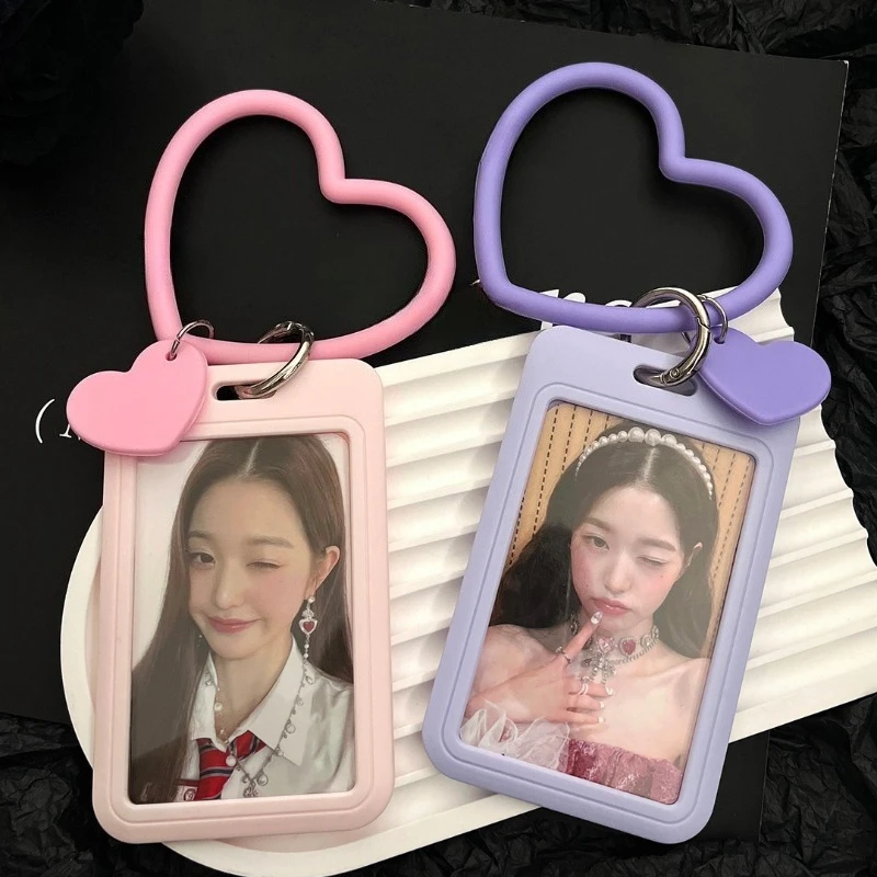 INS Kpop Photocard Holder PC Holder ID Badge Credit Card Holder Idol Photo Display Organizer with Spring Pendant Keychain