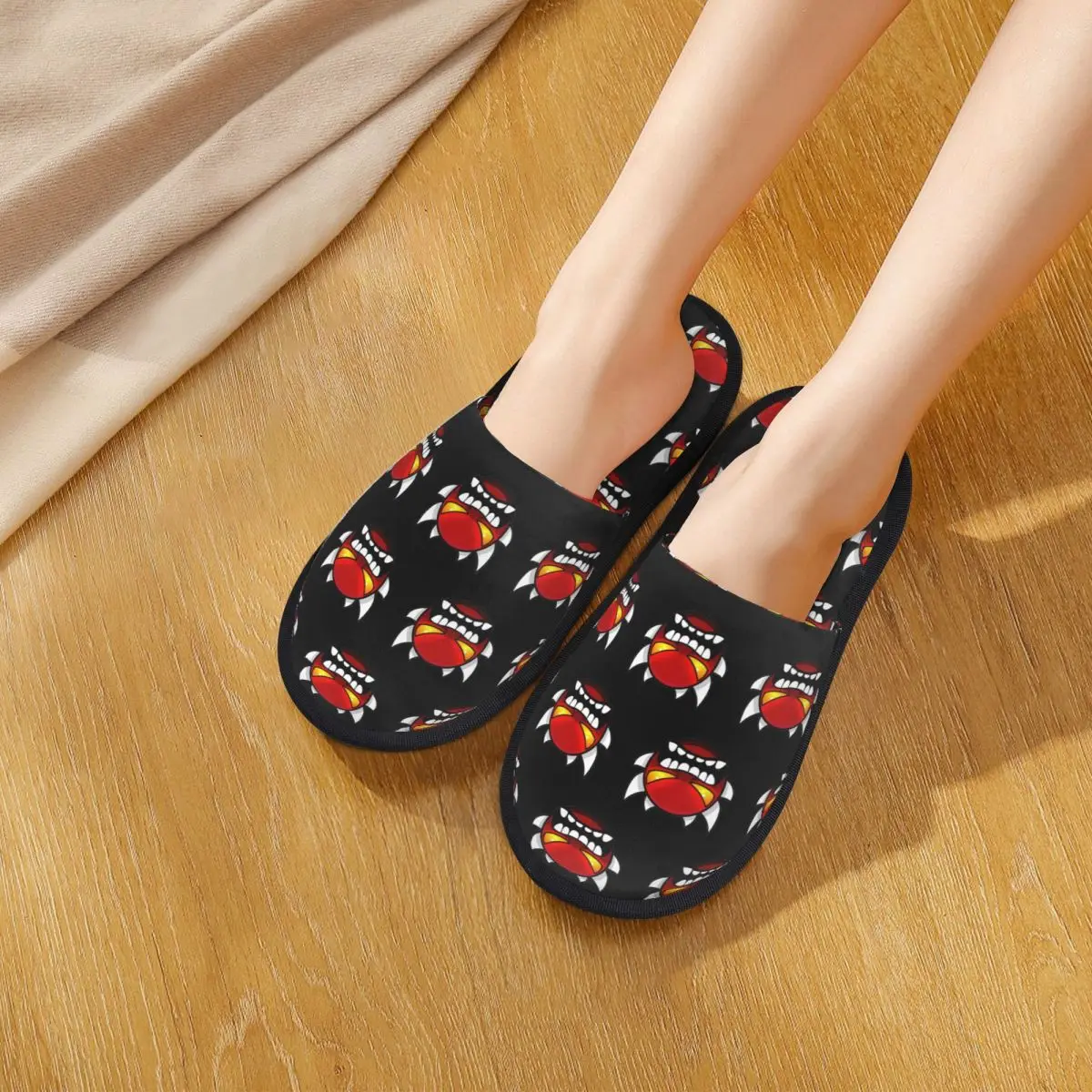 

Custom Video Game Geometry Dash Slippers Memory Foam Warm Soft Women House Slipper Bedroom Comfy Shoes