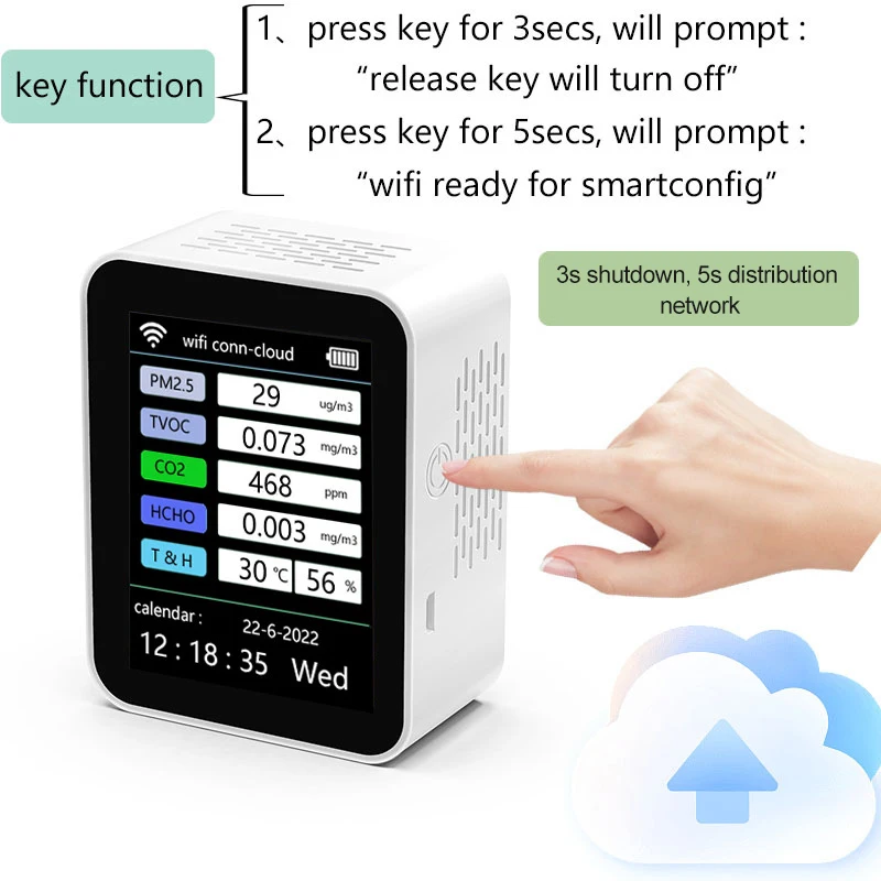 New Tuya WiFi 6 In 1 Multifunctional Detector Portable Air Quality Detector TVOC CO2 Gases CH2O Temperature Humidity Detecting