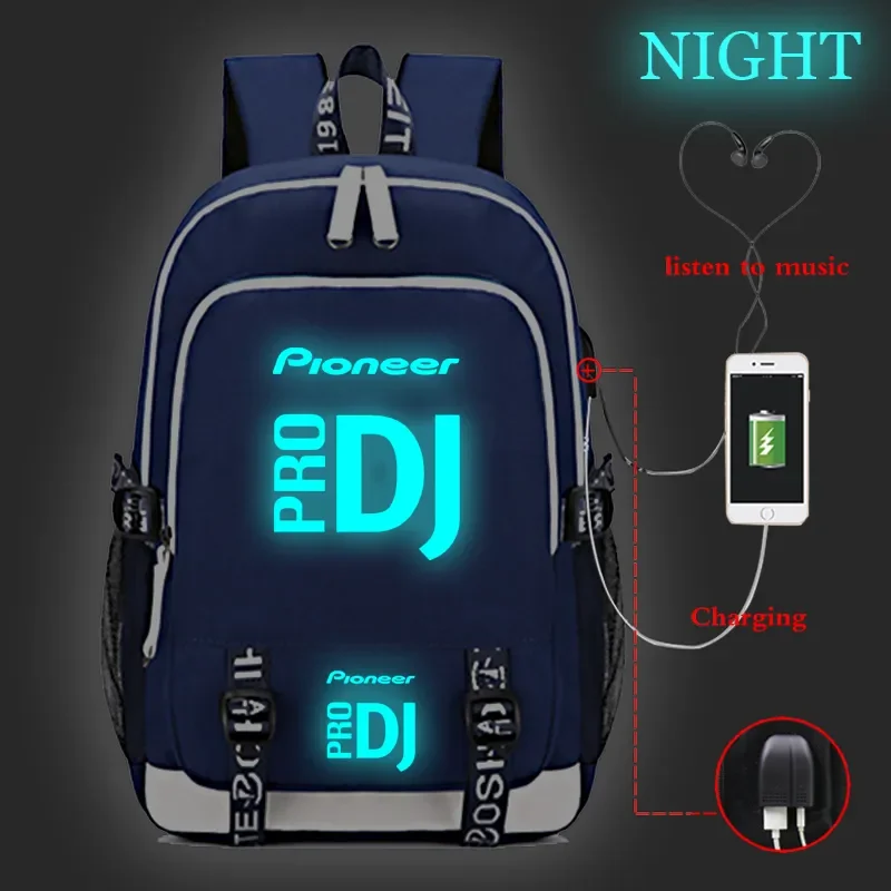 Pioneer Pro Dj 발광 배낭 학교 USB 충전 가방, 남녀공용, 남녀공용, 패션, USB 충전, Mochila