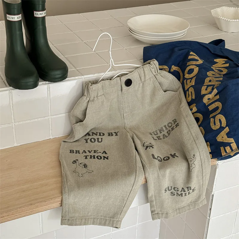 2024 Autumn New Children Casual Pants Cotton Boys Girls Letter Print Harem Pants Toddler Loose Versatile Trousers Kids Clothes