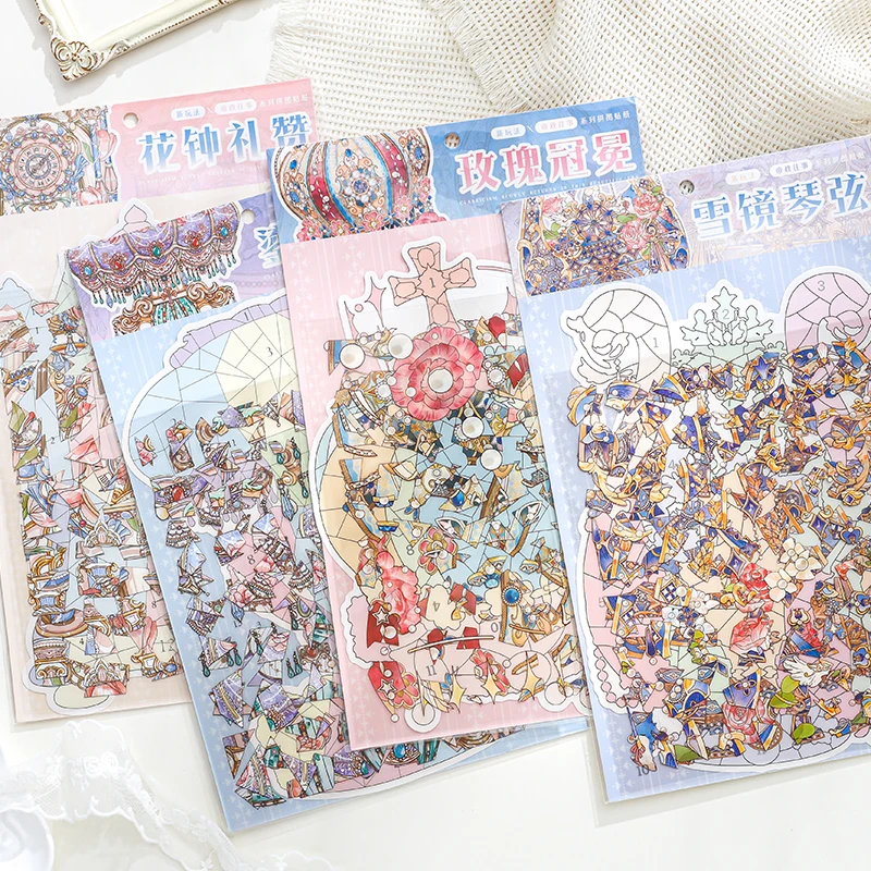 

Card Lover, 4 шт. [Императорская серия прошлого] пейзажные наклейки, 3D водонепроницаемый материал, очень большие струны для снежного зеркала с розовой короной