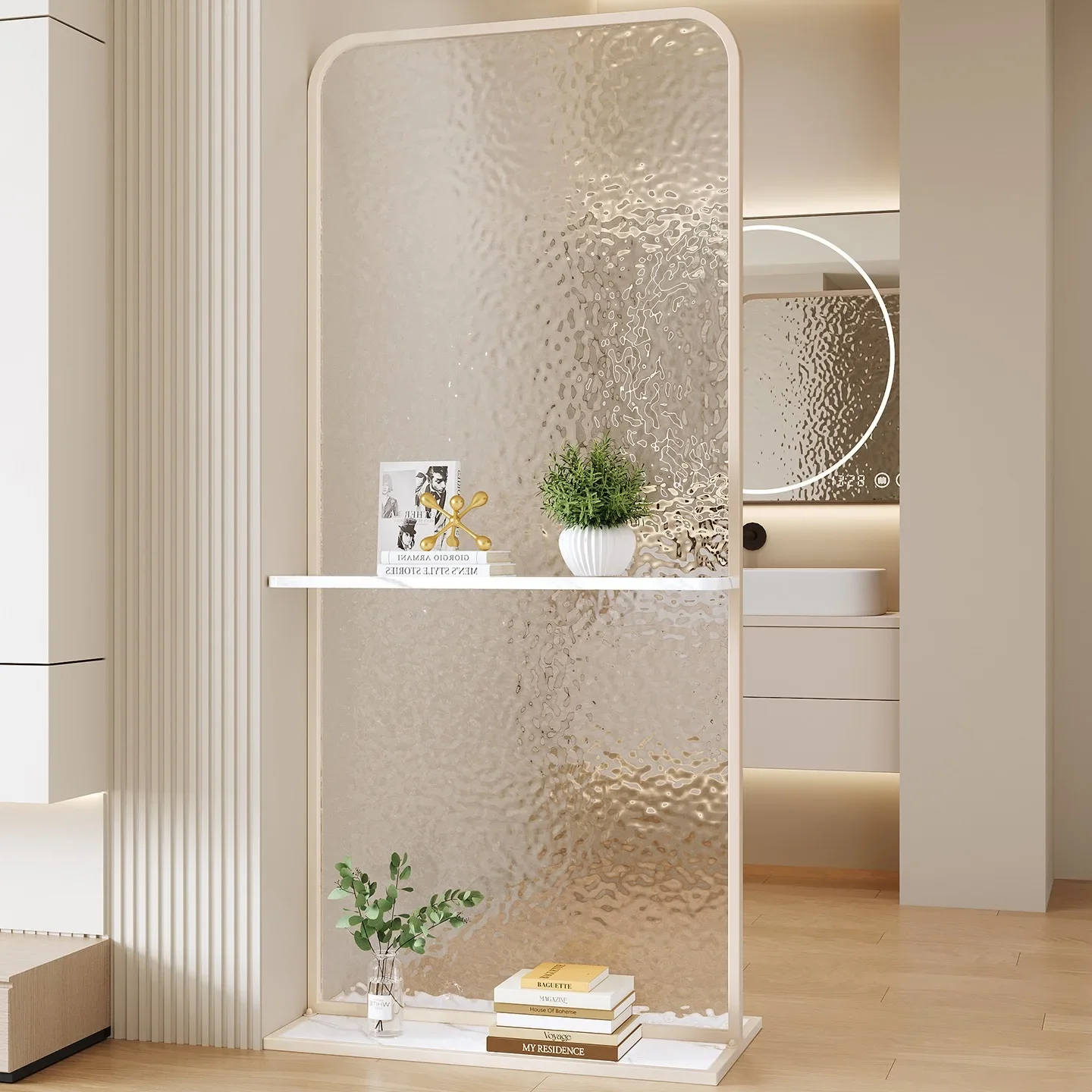 Internet celebrity cream wind movable stainless steel gradual change glass screen into the living room bedroom