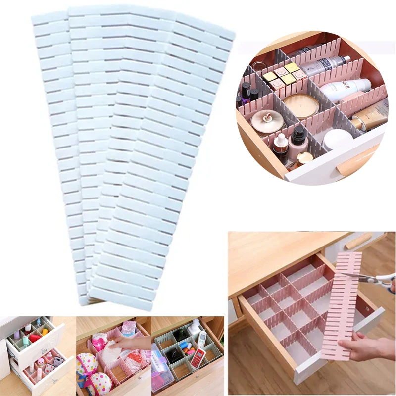 4/8Pcs DIY Adjustable Storage Partition Board Plastic Drawer Divider Combination Partition Board Space-saving Division Organizer